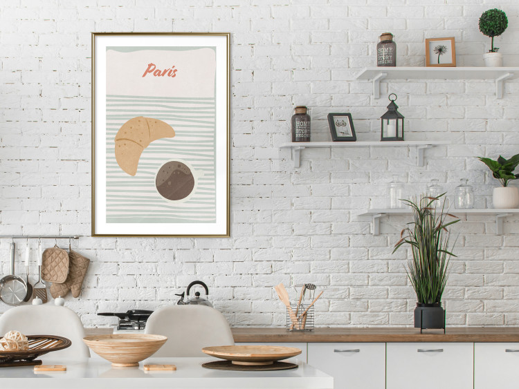 Wall Poster Parisian Breakfast - text and coffee with croissant in a light composition 131952 additionalImage 15