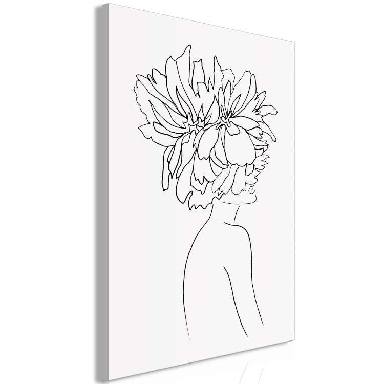 Canvas Print Flowery hair - linear woman silhouette with flower 132152 additionalImage 2