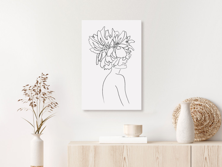 Canvas Print Flowery hair - linear woman silhouette with flower 132152 additionalImage 3