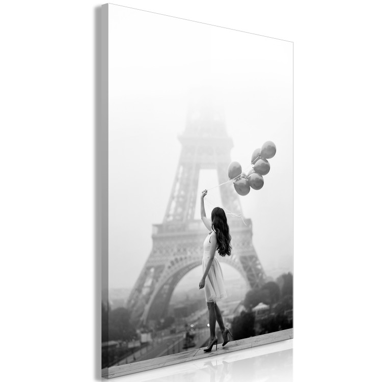 Canvas Print Stroll in the Wind (1-piece) Vertical - woman in Paris and balloons 132252 additionalImage 2