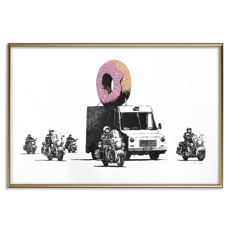 Poster Donut Police - car with a donut and police motorcycles on a white background 132452 additionalImage 16
