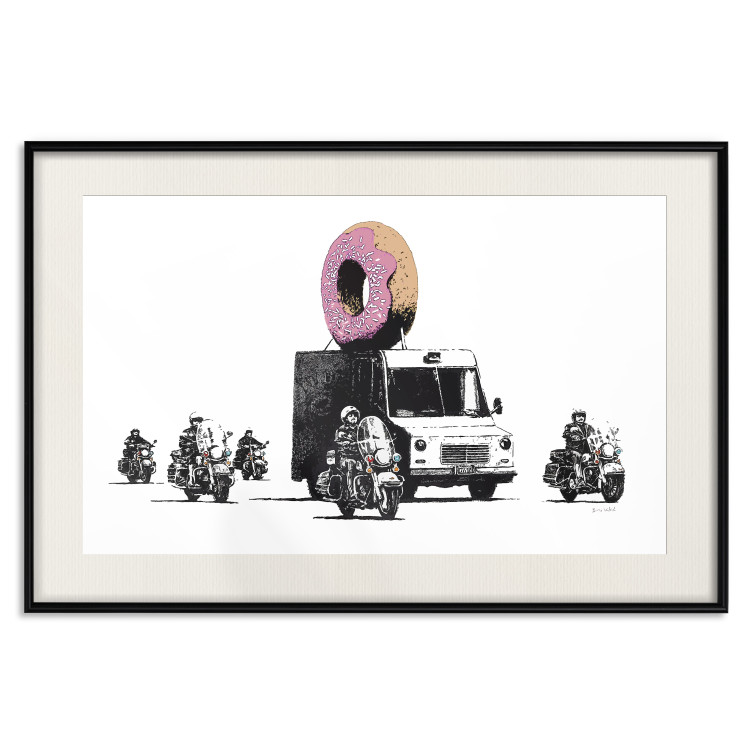 Poster Donut Police - car with a donut and police motorcycles on a white background 132452 additionalImage 18