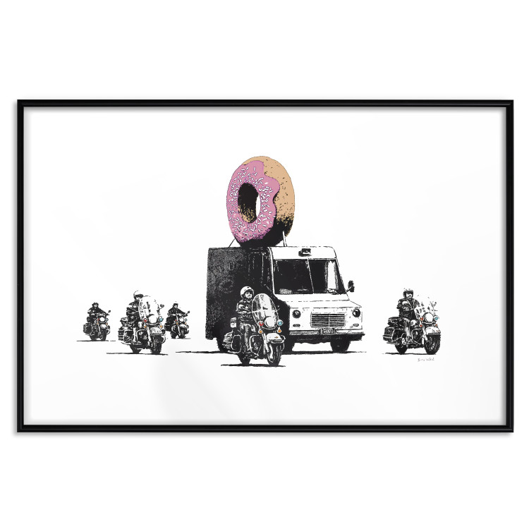 Poster Donut Police - car with a donut and police motorcycles on a white background 132452 additionalImage 17