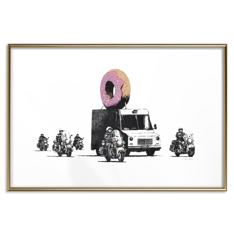 Poster Donut Police - car with a donut and police motorcycles on a white background 132452 additionalImage 14