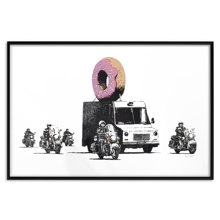 Poster Donut Police - car with a donut and police motorcycles on a white background 132452 additionalImage 24