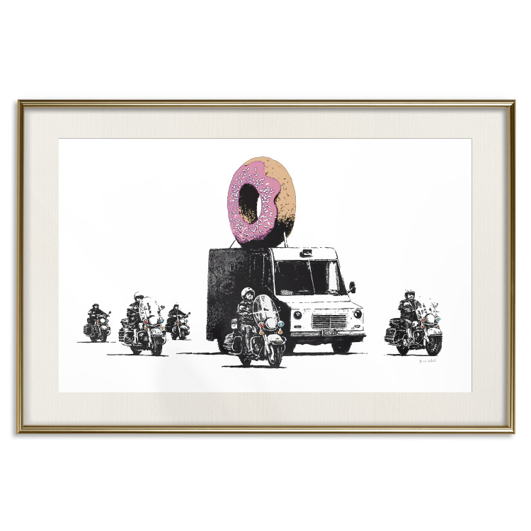 Poster Donut Police - car with a donut and police motorcycles on a white background 132452 additionalImage 19