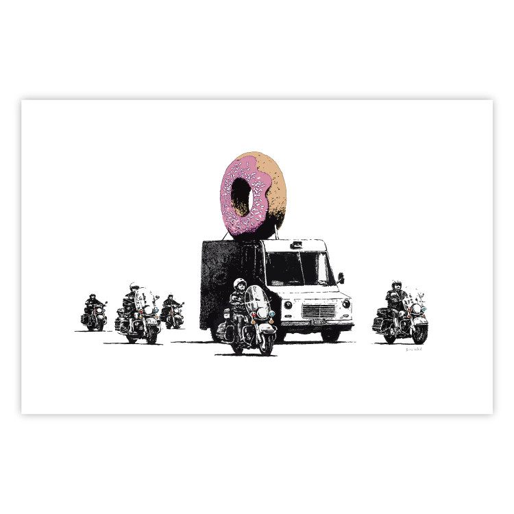 Poster Donut Police - car with a donut and police motorcycles on a white background 132452 additionalImage 25