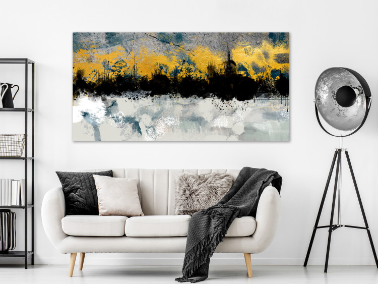 Canvas Print Fancy landscape - modern abstraction in gey and golden tones 134252 additionalImage 3