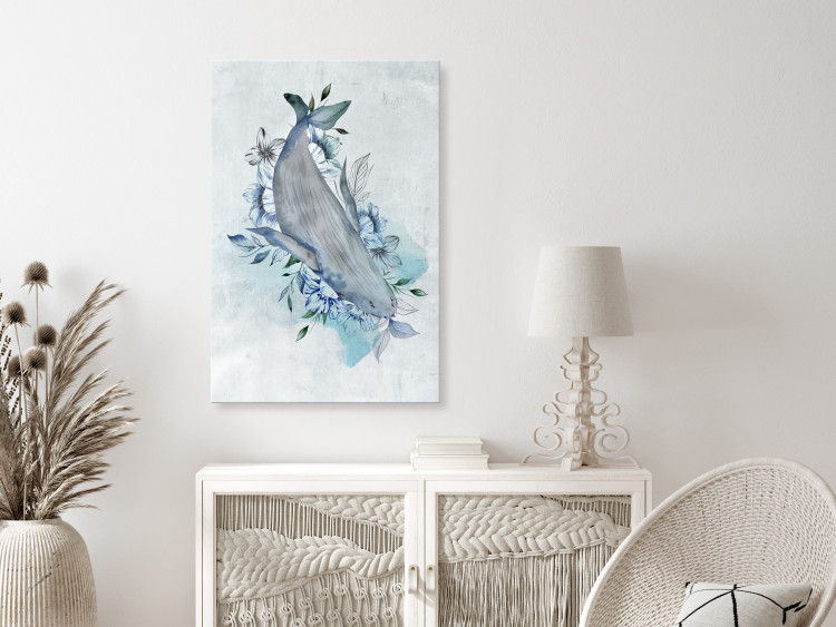 Canvas Print Whale In Flowers - Abstraction with Marine Mammal On Flowers 135352 additionalImage 3