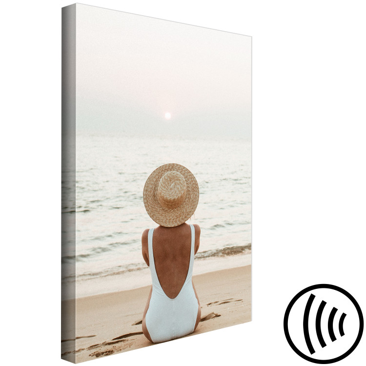 Canvas Print Woman in hat on the beach - Marine landscape with sunset 135852 additionalImage 6