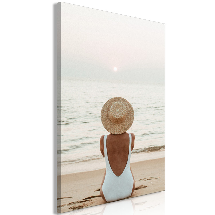 Canvas Print Woman in hat on the beach - Marine landscape with sunset 135852 additionalImage 2