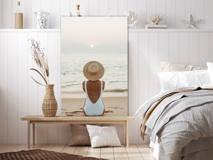 Canvas Print Woman in hat on the beach - Marine landscape with sunset 135852 additionalImage 3