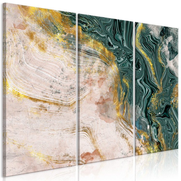 Canvas Print Golden Veins in Malachite (3-piece) - modern abstraction with beige 138752 additionalImage 2