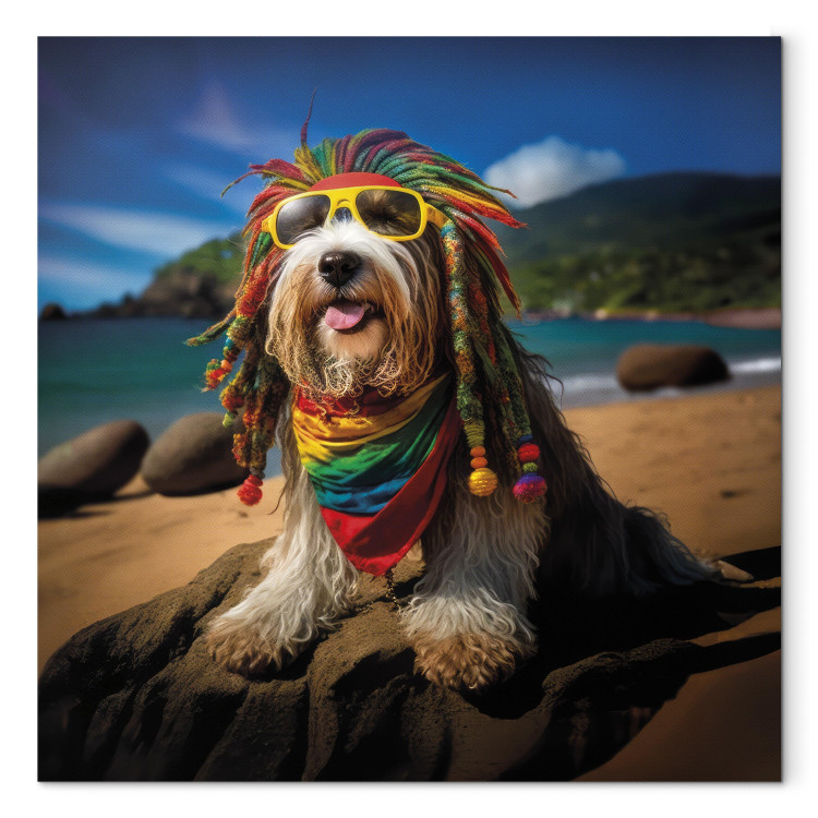 Canvas AI Bearded Collie Dog - Rasta Animal Chilling on Paradise Beach - Square 150252 additionalImage 7