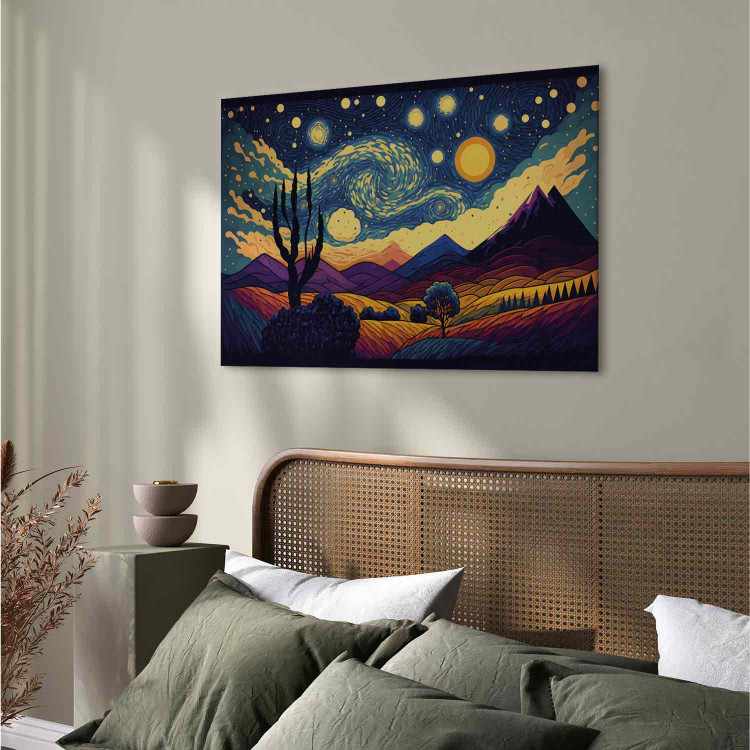 Canvas Impressionistic Landscape - Mountains and Meadows Under a Sky Full of Stars 151052 additionalImage 10
