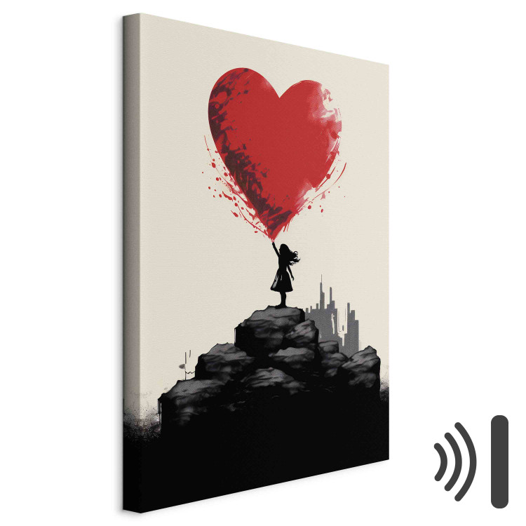 Canvas Art Print Red Heart - A Figure With a Balloon on a City Background Inspired by Banksy 151752 additionalImage 8