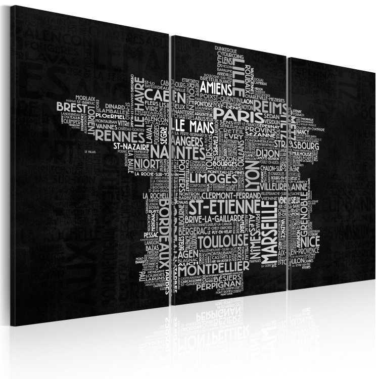 Canvas Typographic France (3-part) - inscriptions arranged in the shape of the country 55252 additionalImage 2