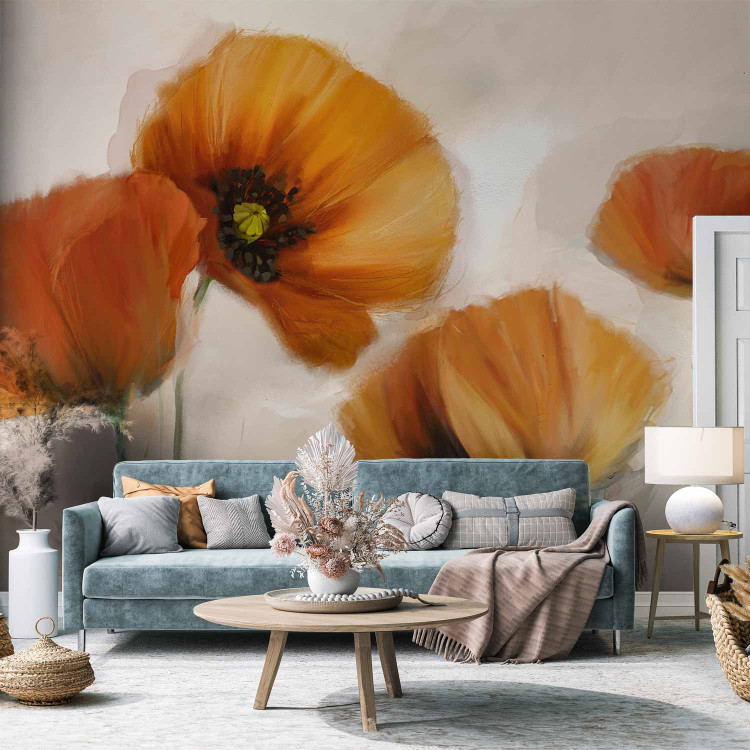 Wall Mural Poppies - Vintage and Landscape with Composition of Red Flowers on a Light Background 60652