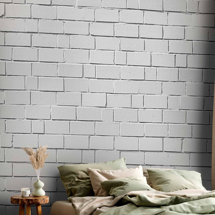 Wall Mural White 3D Brick Effect - Background with Texture of White Raw Brick 60952 additionalImage 2