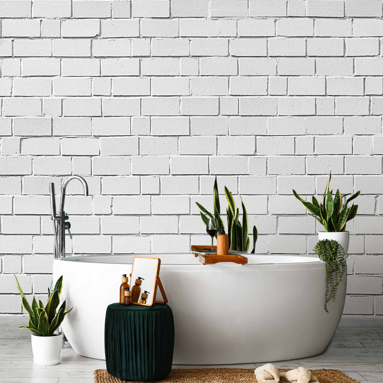 Wall Mural White 3D Brick Effect - Background with Texture of White Raw Brick 60952 additionalImage 8