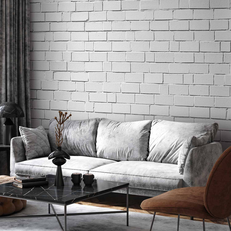 Wall Mural White 3D Brick Effect - Background with Texture of White Raw Brick 60952