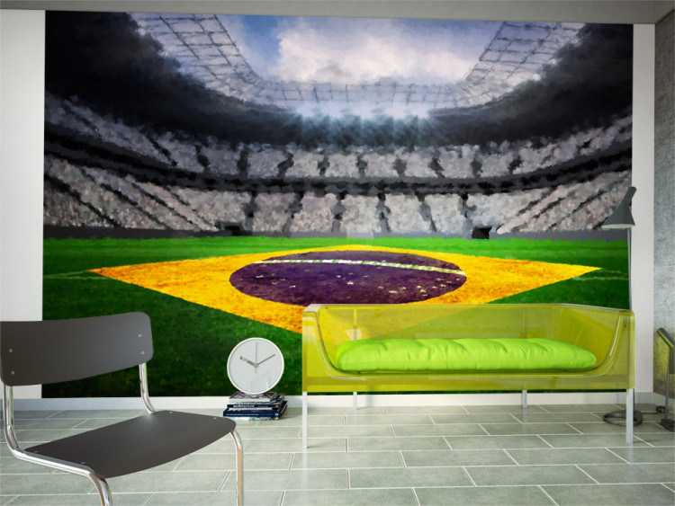 Photo Wallpaper Brazilian Football - Soccer stadium with the Brazilian flag on the field 61152