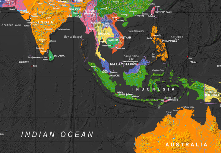Canvas Print Ocean in Black (1-part) - English Labeled Colorful World Map 95952 additionalImage 4