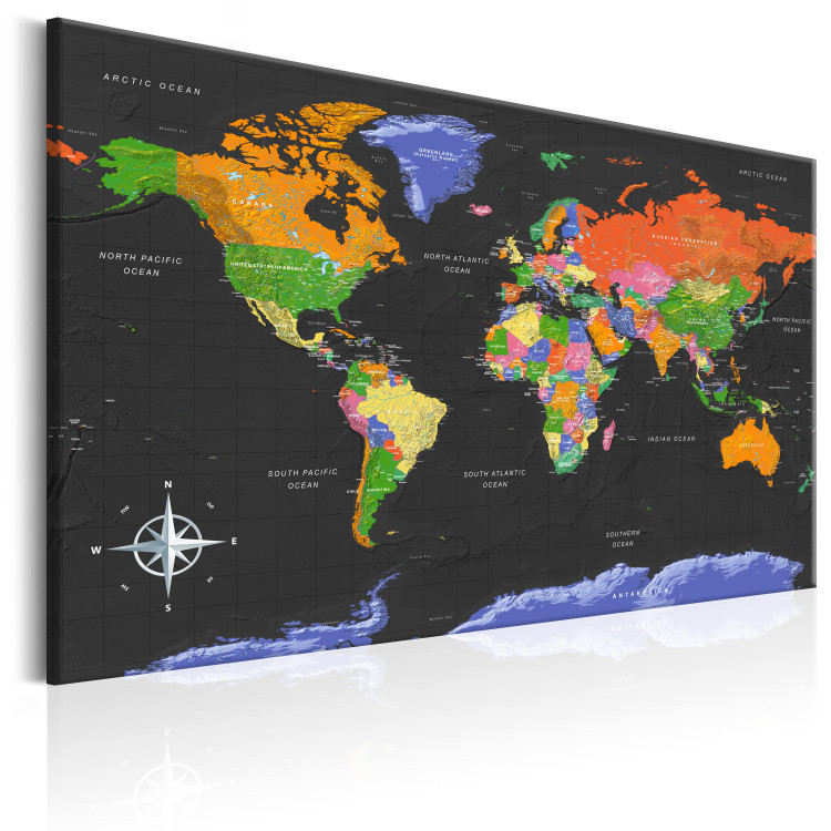 Canvas Print Ocean in Black (1-part) - English Labeled Colorful World Map 95952 additionalImage 2
