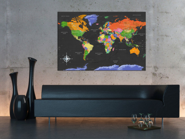 Canvas Print Ocean in Black (1-part) - English Labeled Colorful World Map 95952 additionalImage 3