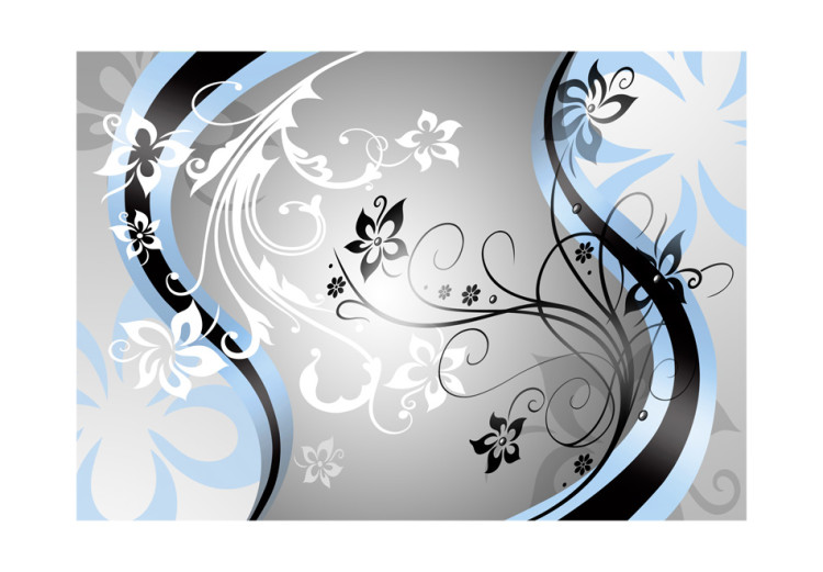 Wall Mural Blue floral esy-flores - abstract of flowers on a silver background 96652 additionalImage 1