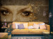 Wall Mural Fantasy - female face motif with butterflies and transverse lines 97052