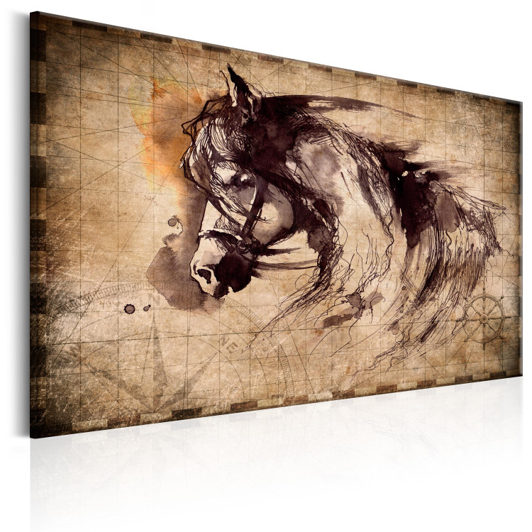 Canvas Art Print Equestrian Journeys - Artistically Depicted Retro Animal on Brown Background 98152 additionalImage 2