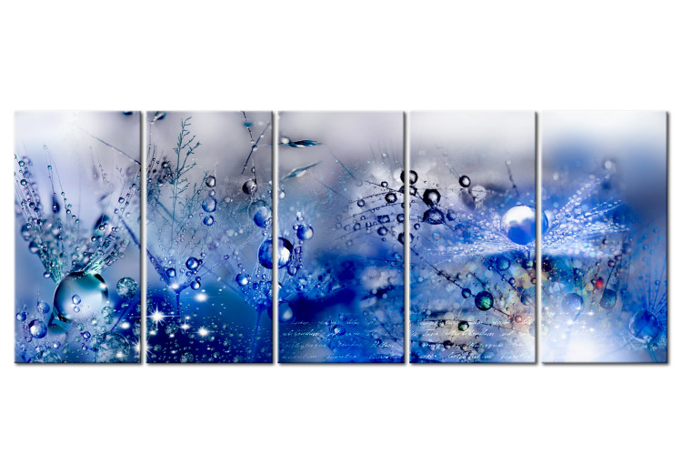 Canvas Print Morning Dew (5-piece) - Blue Dandelions with Water Droplets 105162