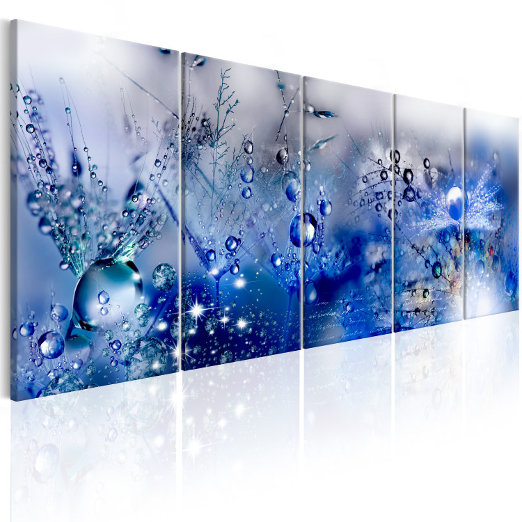 Canvas Print Morning Dew (5-piece) - Blue Dandelions with Water Droplets 105162 additionalImage 2