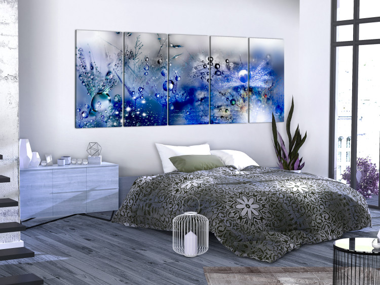 Canvas Print Morning Dew (5-piece) - Blue Dandelions with Water Droplets 105162 additionalImage 3