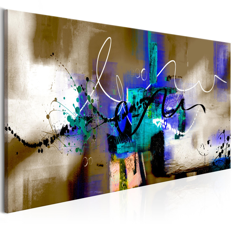 Canvas Artist's signature - abstraction with a predominance of blue and brown 107362 additionalImage 2