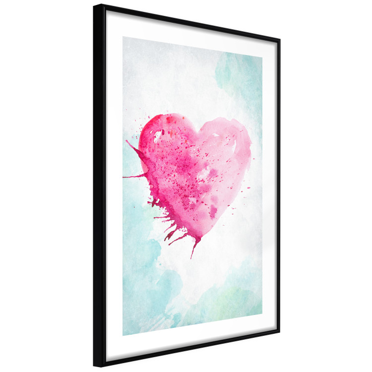 Poster Watercolor Love - composition with a pink heart on a blue background 114562 additionalImage 11
