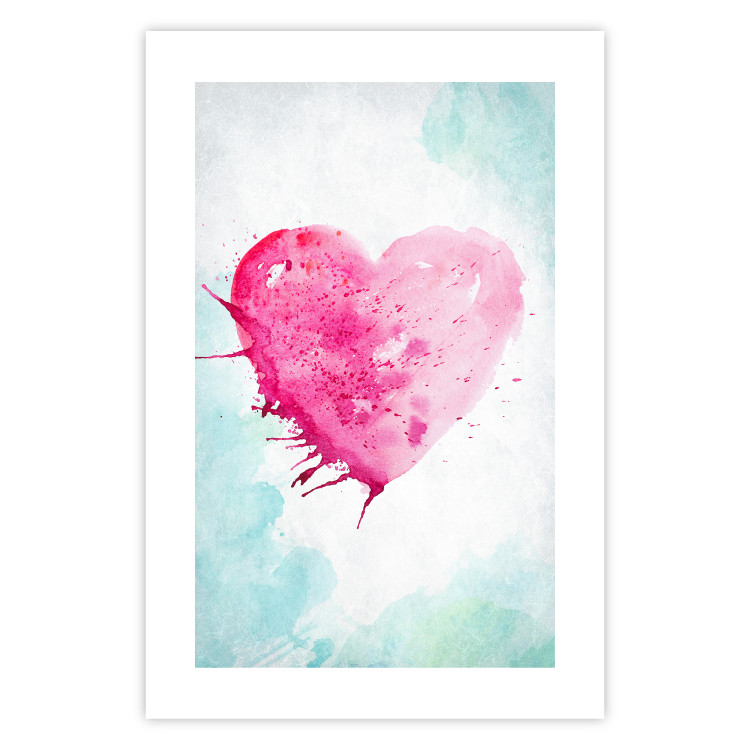 Poster Watercolor Love - composition with a pink heart on a blue background 114562 additionalImage 21