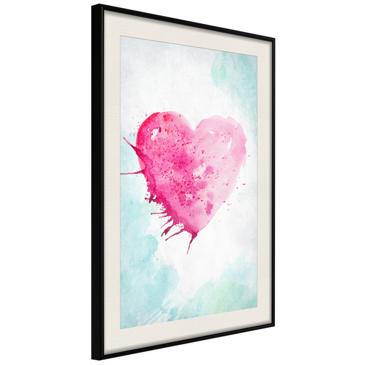 Poster Watercolor Love - composition with a pink heart on a blue background 114562 additionalImage 3