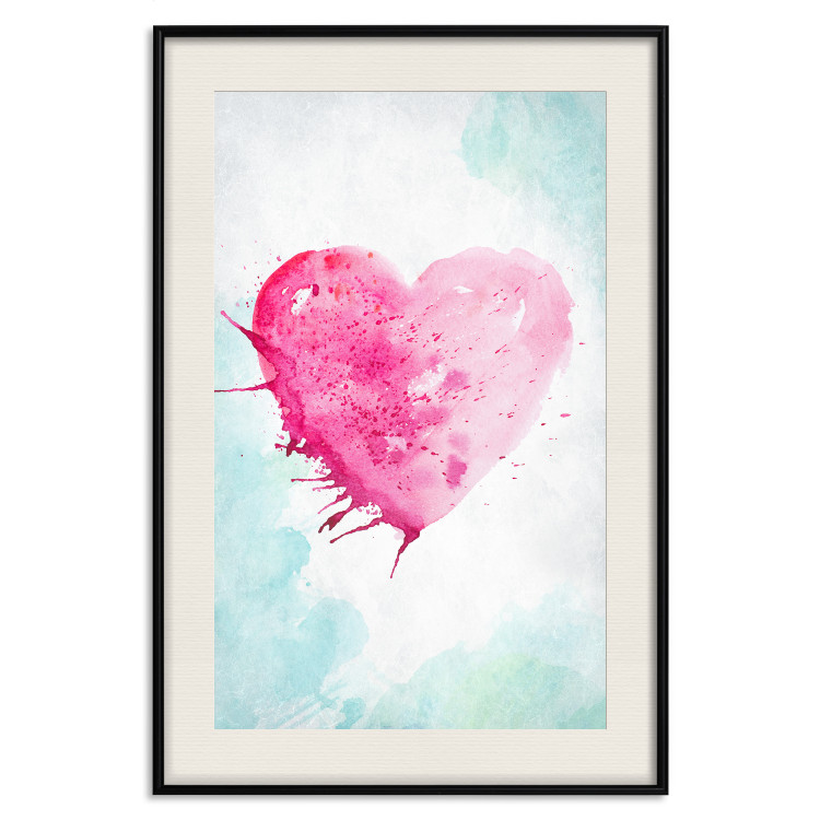 Poster Watercolor Love - composition with a pink heart on a blue background 114562 additionalImage 19