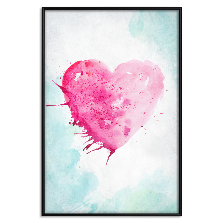 Poster Watercolor Love - composition with a pink heart on a blue background 114562 additionalImage 15