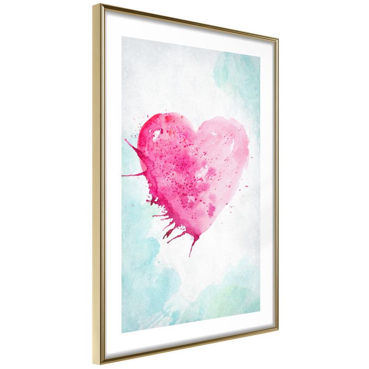 Poster Watercolor Love - composition with a pink heart on a blue background 114562 additionalImage 8