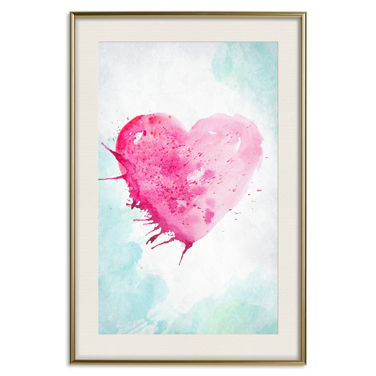 Poster Watercolor Love - composition with a pink heart on a blue background 114562 additionalImage 27