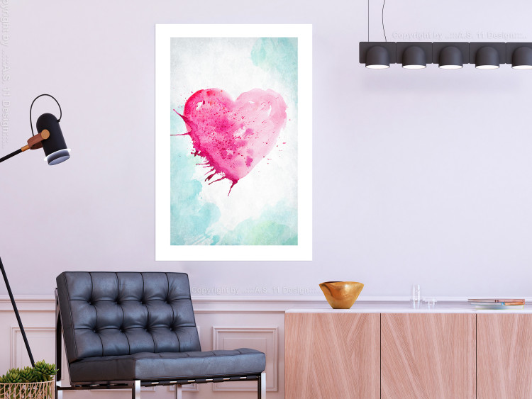 Poster Watercolor Love - composition with a pink heart on a blue background 114562 additionalImage 4