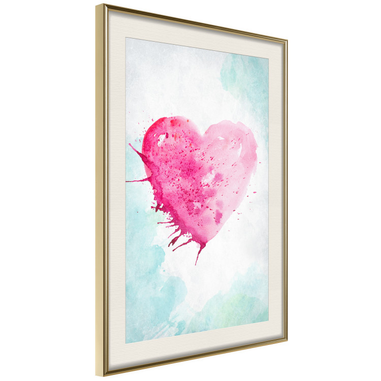 Poster Watercolor Love - composition with a pink heart on a blue background 114562 additionalImage 2