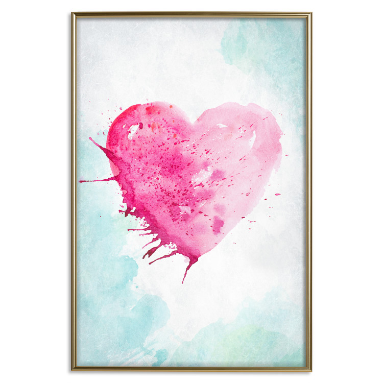Poster Watercolor Love - composition with a pink heart on a blue background 114562 additionalImage 14