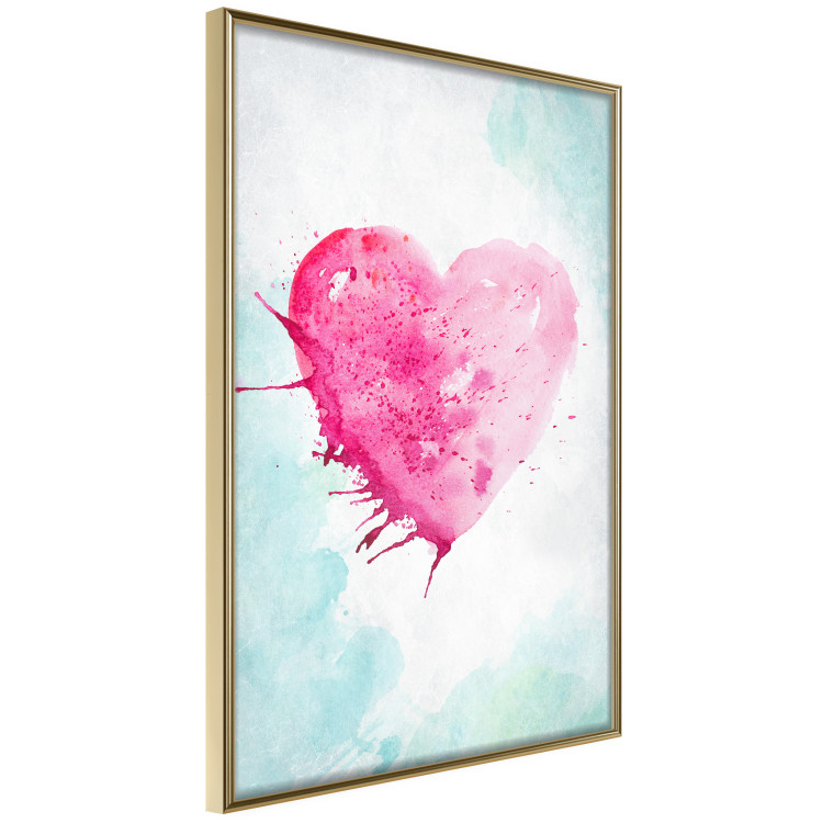 Poster Watercolor Love - composition with a pink heart on a blue background 114562 additionalImage 14