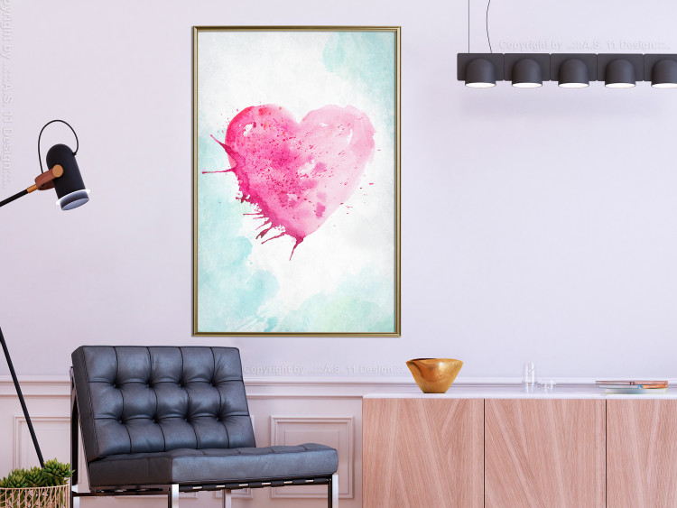 Poster Watercolor Love - composition with a pink heart on a blue background 114562 additionalImage 5
