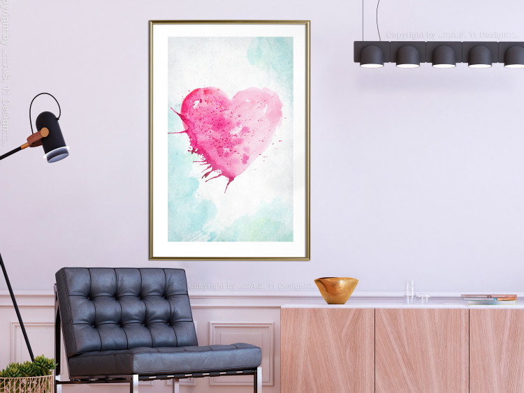Poster Watercolor Love - composition with a pink heart on a blue background 114562 additionalImage 13