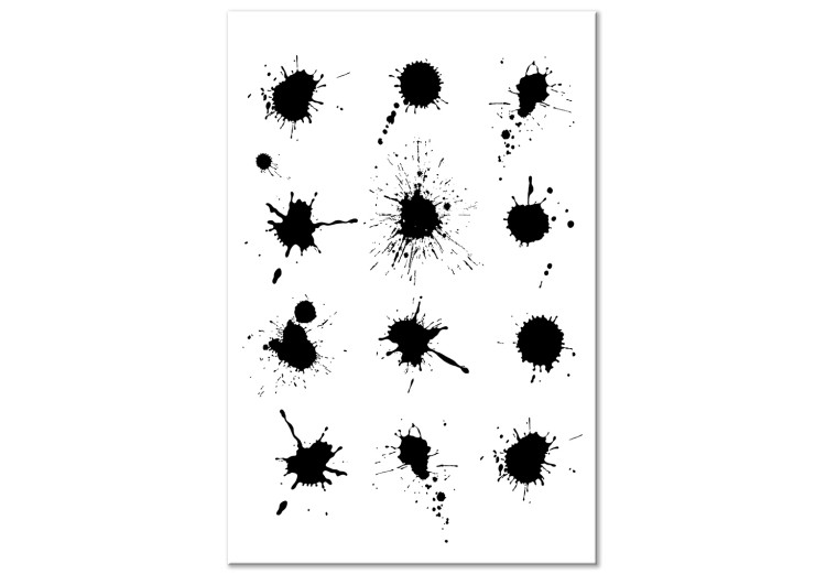 Canvas Print Twelve black blots - abstract black and white composition depicting twelve blots arranged evenly on a white background 117762